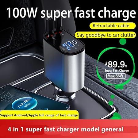 شاحن سريع للسيارة قابل للسحب بمنفذ USB C